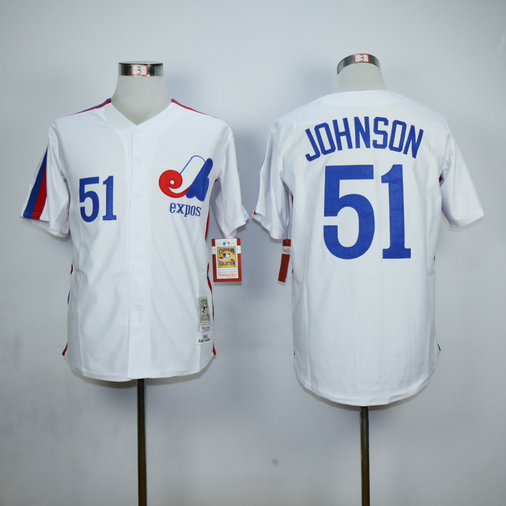 Youth Montreal Expos #51 Randy Johnson White Cooperstown Throwback Jersey