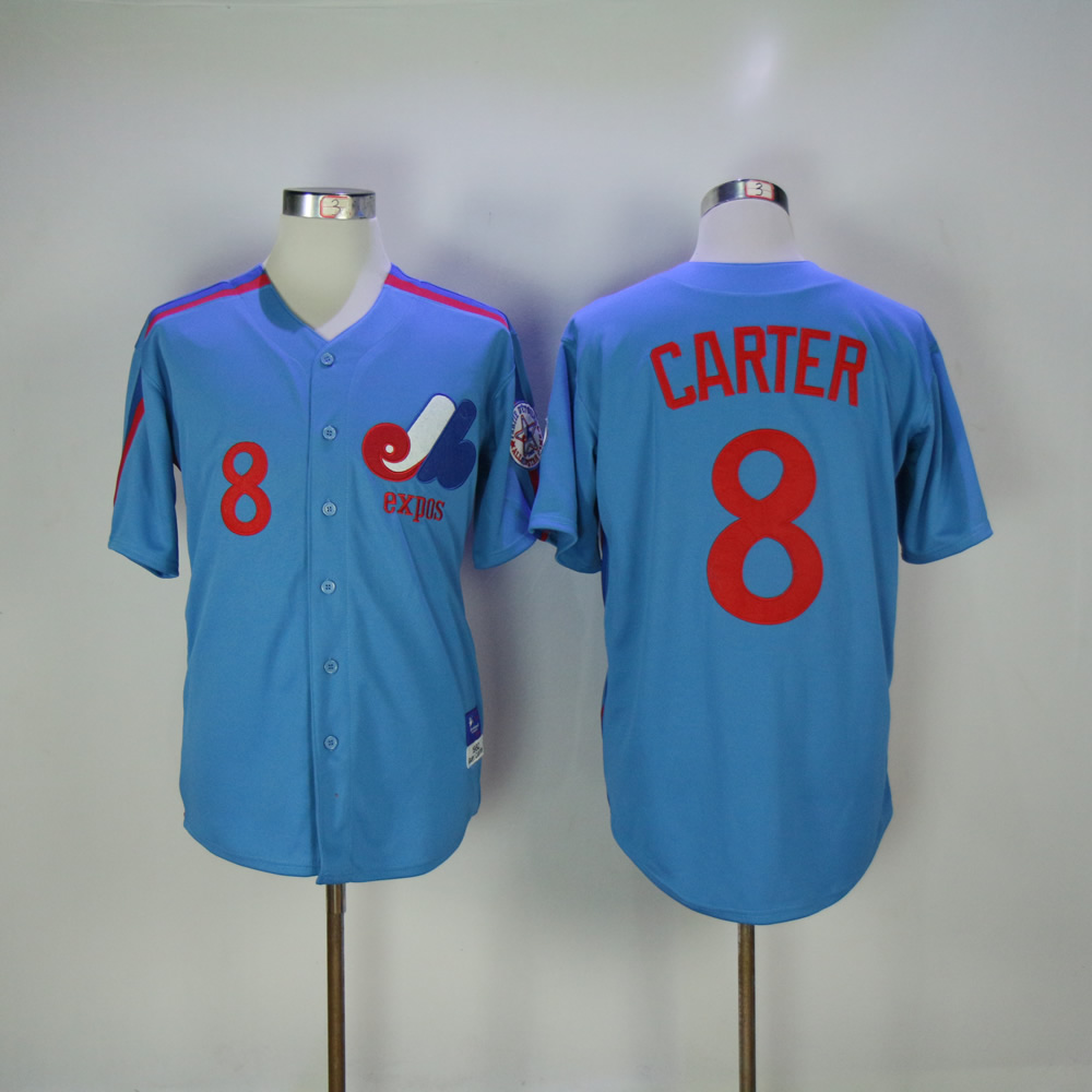 Youth Montreal Expos #8 Gray Carter  Blue Cooperstown Throwback Jersey