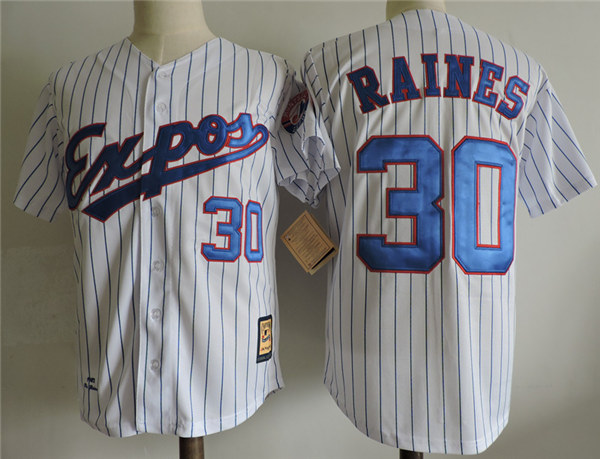 Youth Montreal Expos #30 Tim Raines White Pinstripe Throwback Jersey