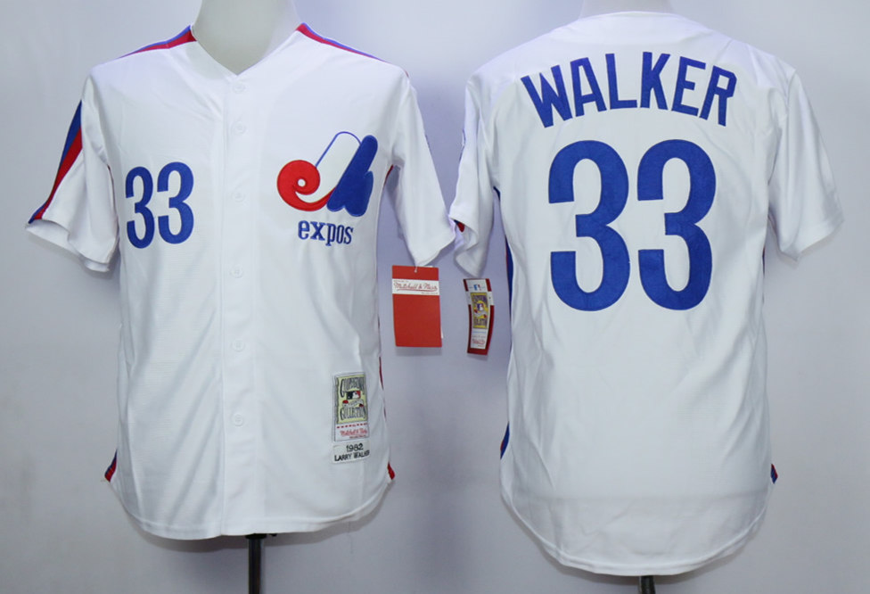 Youth Montreal Expos #33 Larry Walker White Cooperstown Throwback Jersey