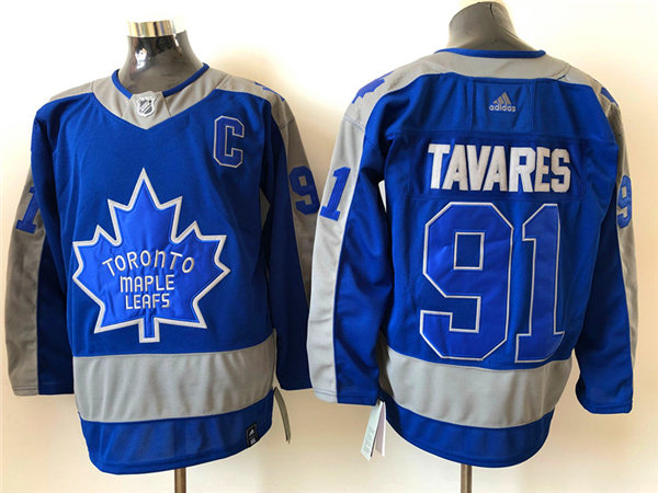 YouthToronto Maple Leafs #91 John Tavares Blue 2021 adidas NHL REVERSE RETRO JERSEYS