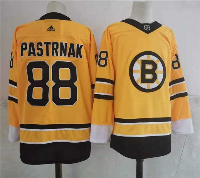 Youth Boston Bruin #88 David Pastrnak Yellow 2021 adidas NHL REVERSE RETRO JERSEYS