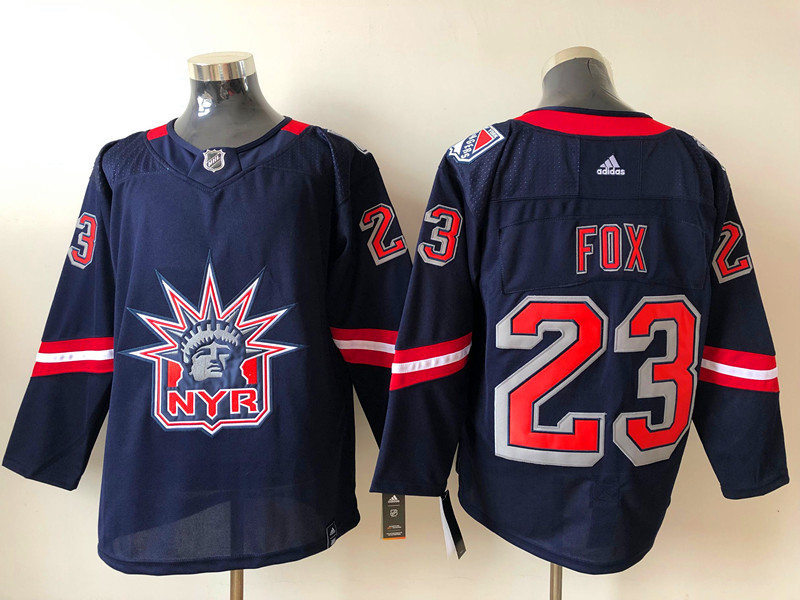 Mens New York Rangers #23 Adam Fox Navy adidas 2020-21 NHL REVERSE RETRO JERSEYS