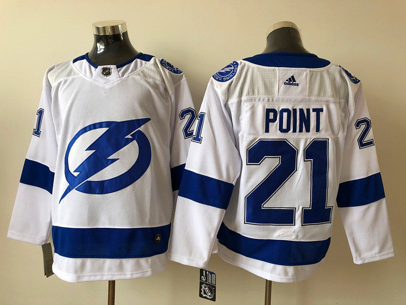 Men's Tampa Bay Lightning #21 Brayden Point Adidas Away White Jersey