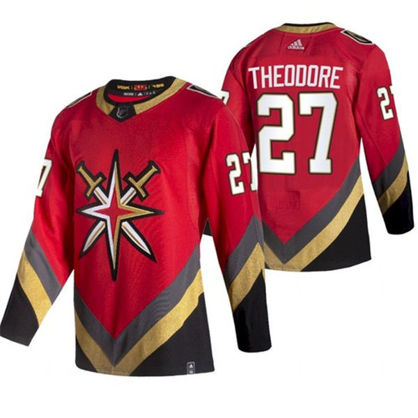 Men's Vegas Golden Knights #27 Shea Theodore Adidas 2021 Red Season Reverse Retro Jersey