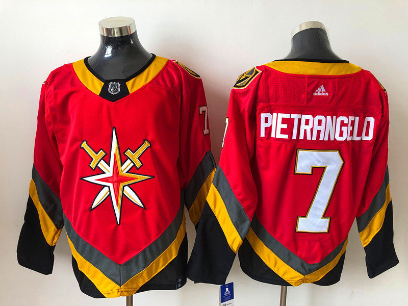 Mens Vegas Golden Knights #7 Alex Pietrangelo Adidas 2021 Red Season Reverse Retro Jersey