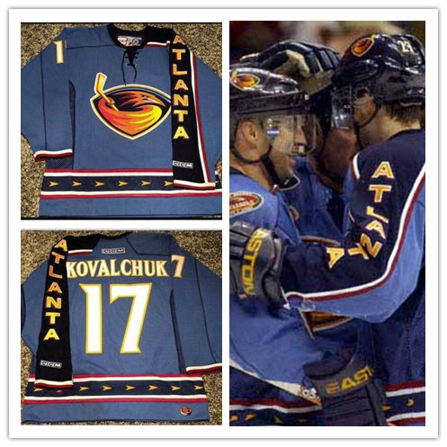 Mens Atlanta Thrashers #17 Ilya Kovalchuk Blue Game Worn CCM Vintage Jersey 