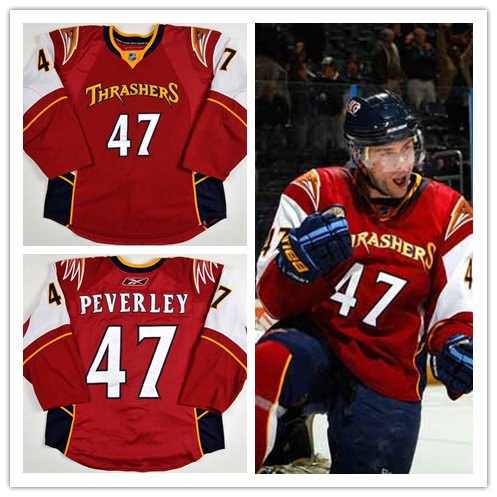 Mens Atlanta Thrashers #47 Rich Peverley 2008-09 Red Thired Game Worn CCM Vintage Jersey 