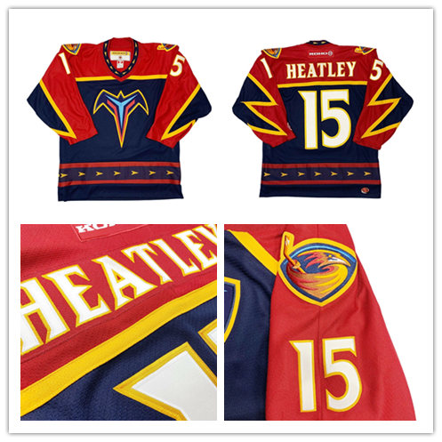 Mens Atlanta Thrashers #15 Dany Heatley 2005-06 Red Blue Game Worn CCM Vintage Jersey 