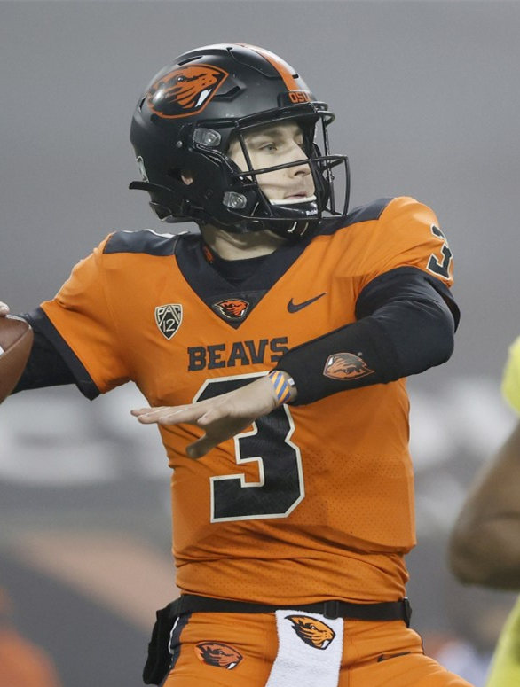 Men's Oregon State Beavers #3 Tristan Gebbia Orange Nike College Football Jersey