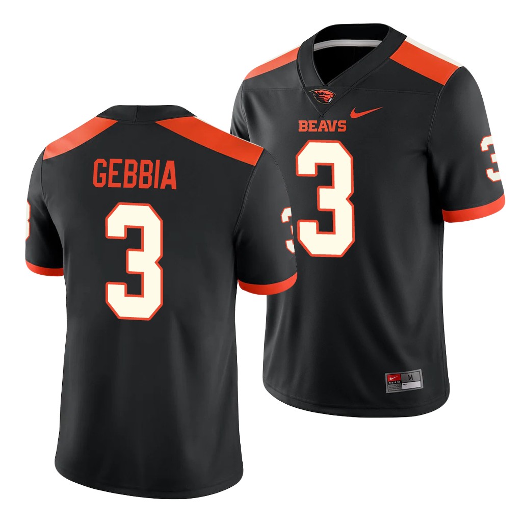 Men's Oregon State Beavers #3 Tristan Gebbia Black Nike College Football Jersey