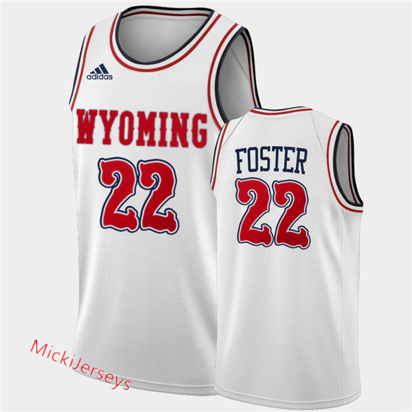 Mens Wyoming Cowboys #22 Kenny Foster2020-21 Adidas White Red Alternate Basketball Jersey