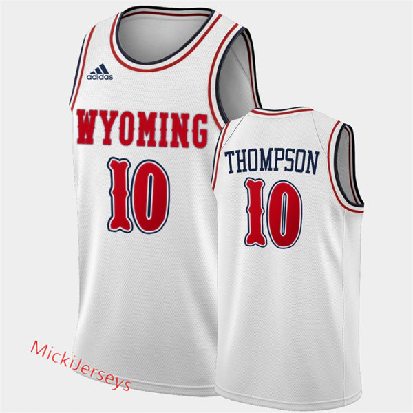Mens Wyoming Cowboys #10 Hunter Thompson 2020-21 Adidas White Red Alternate Basketball Jersey