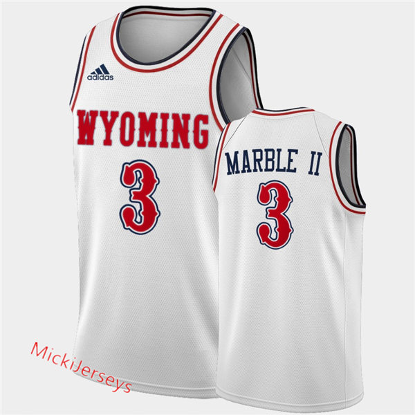 Mens Wyoming Cowboys #3 Kwane Marble II 2020-21 Adidas White Red Alternate Basketball Jersey