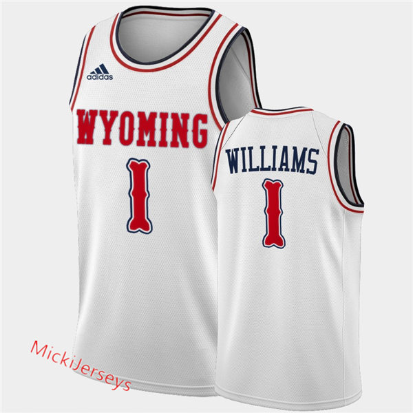 Mens Wyoming Cowboys #1 Marcus Williams 2020-21 Adidas White Red Alternate Basketball Jersey