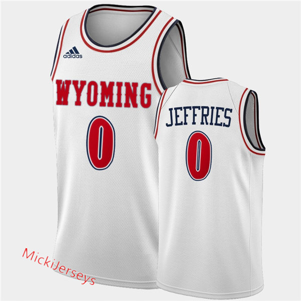Mens Wyoming Cowboys #0 Drake Jeffries 2020-21 Adidas White Red Alternate Basketball Jersey