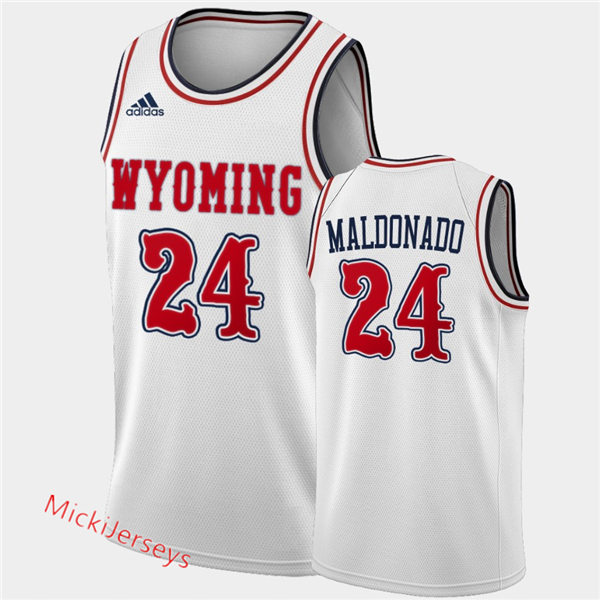 Mens Wyoming Cowboys #24 Hunter Maldonado 2020-21 Adidas White Red Alternate Basketball Jersey