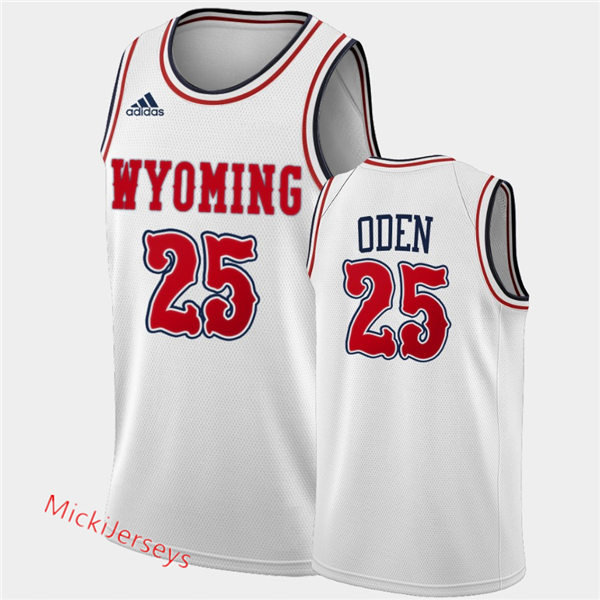 Mens Wyoming Cowboys #25 Jeremiah Oden 2020-21 Adidas White Red Alternate Basketball Jersey