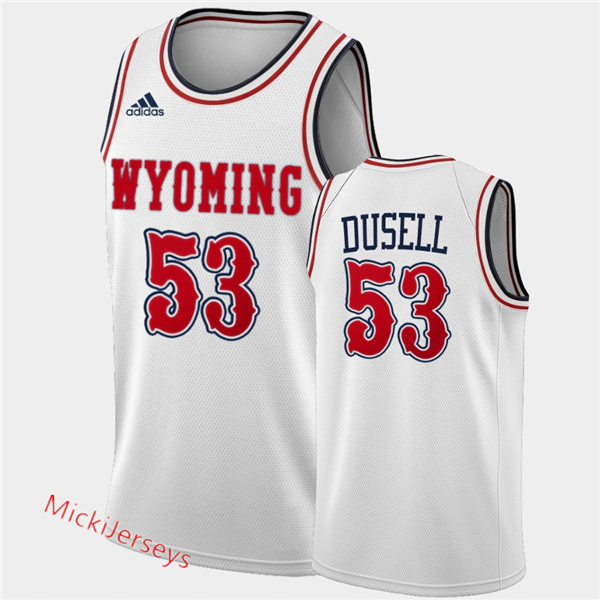 Mens  Wyoming Cowboys #53 Xavier DuSell 2020-21 Adidas White Red Alternate Basketball Jersey