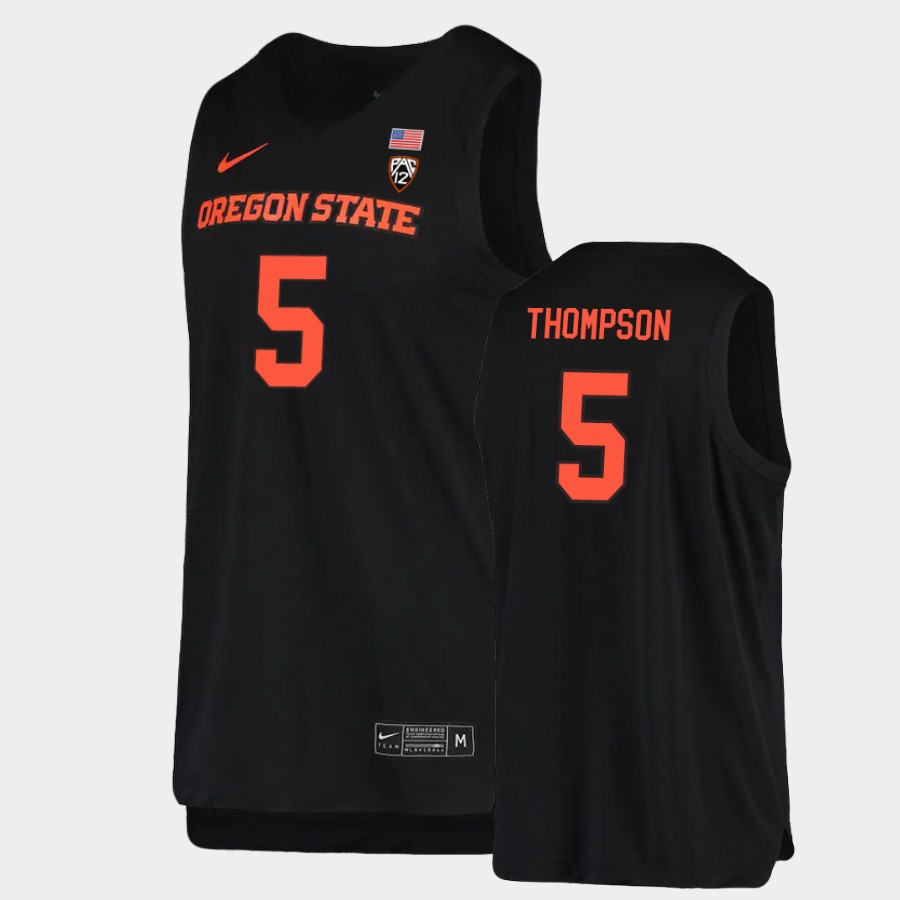 Men's Oregon State Beavers #5 Ethan Thompson Nike Black College Basketball Jersey