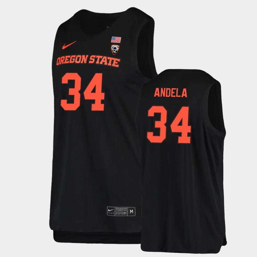 Men's Oregon State Beavers #34 Rodrigue Andela Nike Black College Basketball Jersey