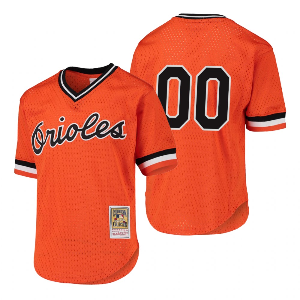 Men's Baltimore Orioles Custom Orange Mitchell & Ness Cooperstown Collection Mesh Batting Practice Jersey