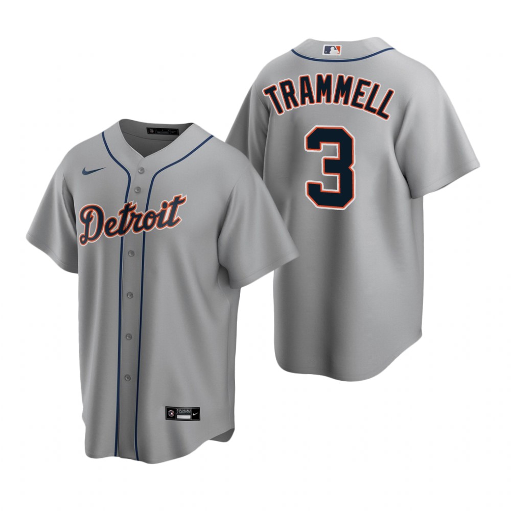 Men's Detroit Tigers Retired Player #3 Alan Trammell Nike Grey Road Cool Base Jersey