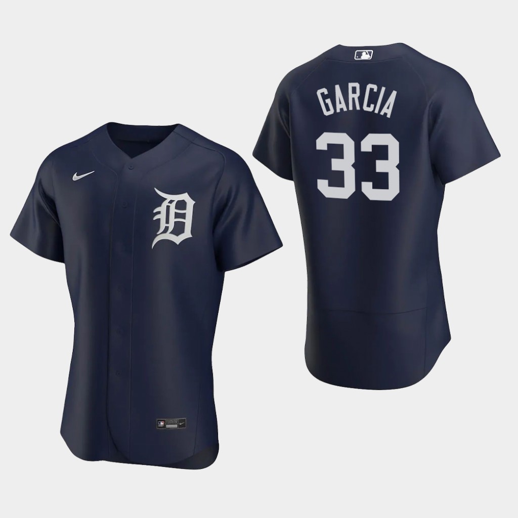 Men's Detroit Tigers #33 Bryan Garcia Nike Navy Alternate White Team Logo Flex base Jersey