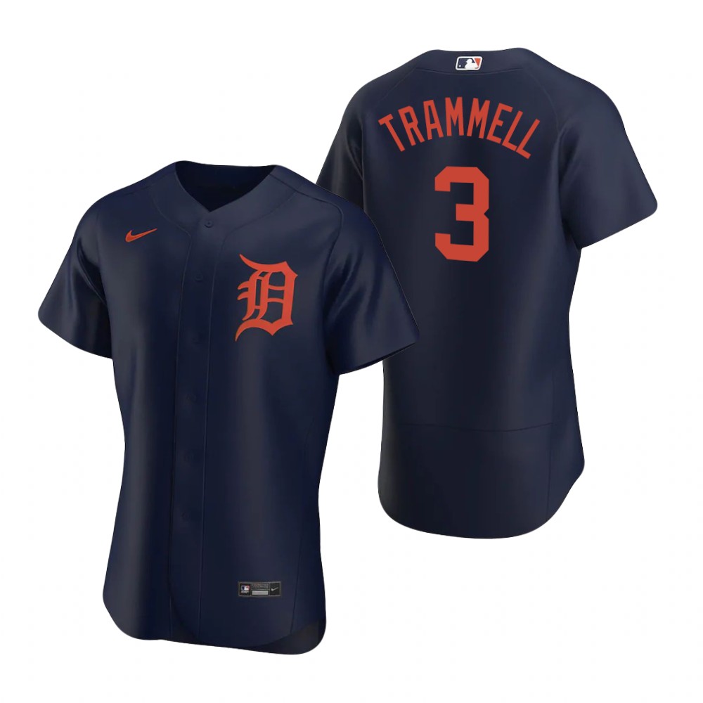 Men's Detroit Tigers Retired Player #3 Alan Trammell Nike Navy Orange Flex base Jersey