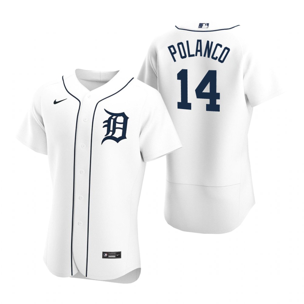 Men's Detroit Tigers Retired Player #14 Placido Polanco Nike Home White Flex base Jersey