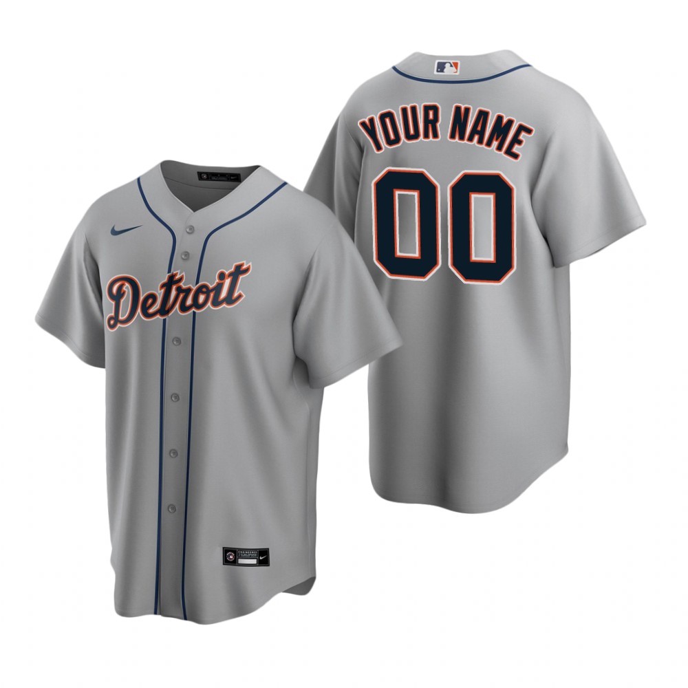 Men's Detroit Tigers Custom Nike Grey Road Cool Base Jersey