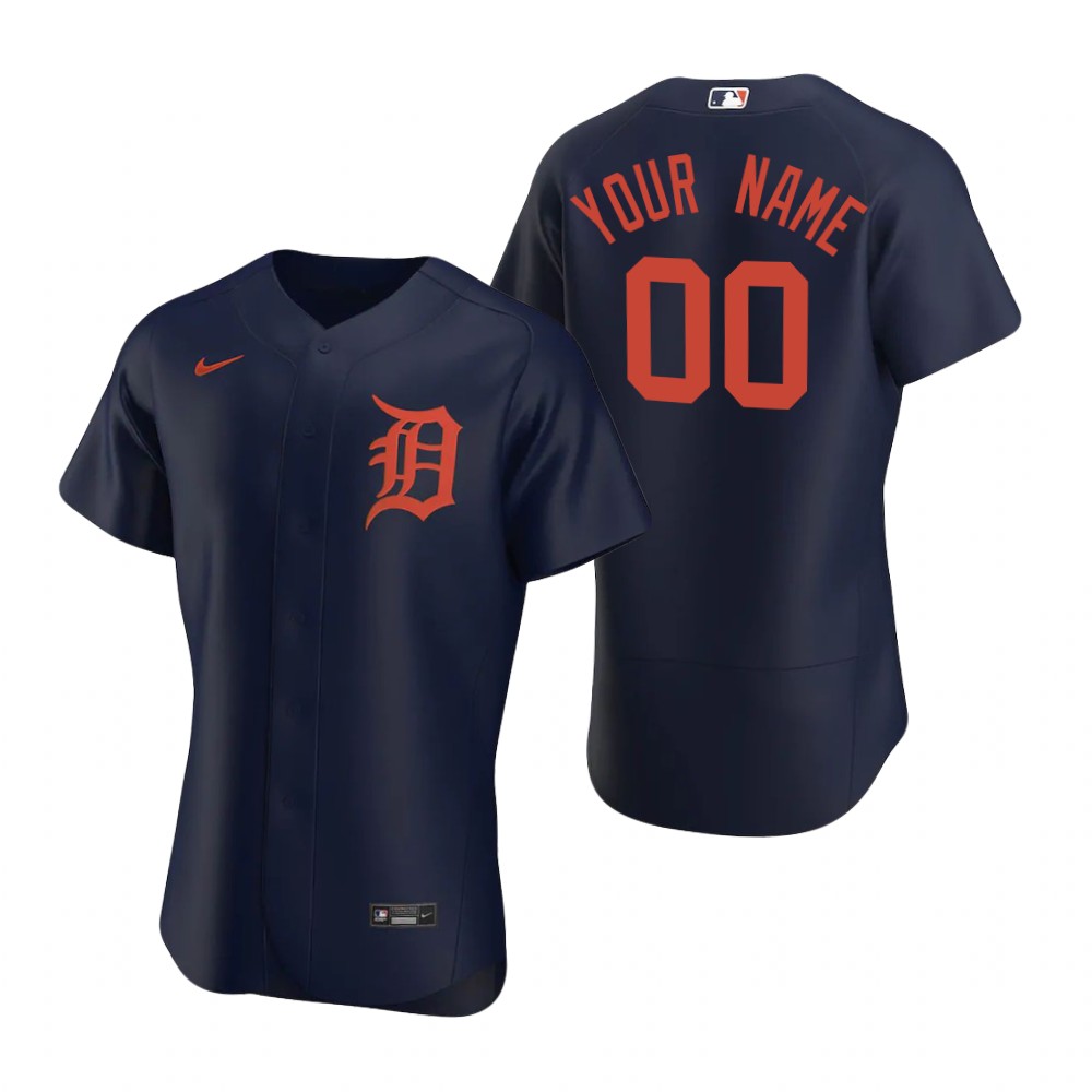 Men's Detroit Tigers Custom Nike Navy Orange Flex base Jersey