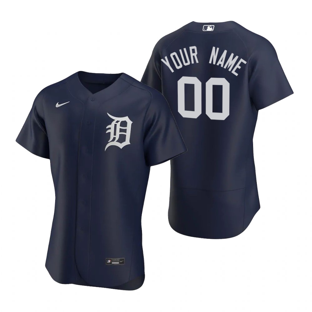 Men's Detroit Tigers Custom Nike Navy White Alternate Flex base Jersey