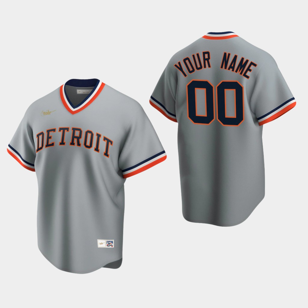 Men's Detroit Tigers Custom Nike Gray Cooperstown Collection Jersey