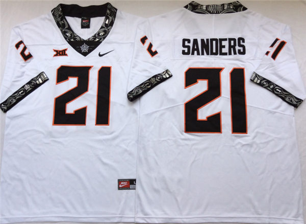 Men's Oklahoma State Cowboys #21 Barry Sanders Nike White Football Jersey