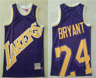 Men's Los Angeles Lakers #24 Kobe Bryant Purple Big Lakers Covered Mitchell Ness Hardwood Classics Throwback Jersey
