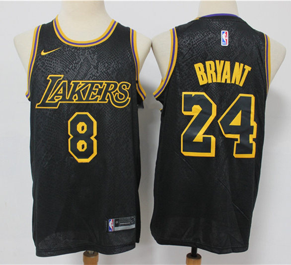 Men's Los Angeles Lakers #8 Font #24 Back Kobe Bryant Black Memorial Nike Collection Jersey
