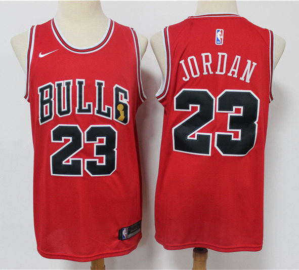 Men's Chicago Bulls #23 Michael Jordan Nike Red NBA Larry O'Brien Championship Trophy Jersey