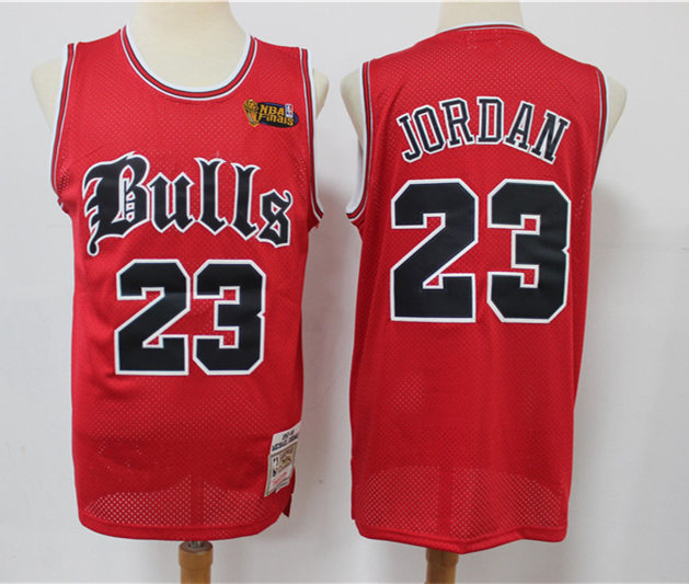 Men's Chicago Bulls #23 Michael Jordan Red Old English Faded Jersey