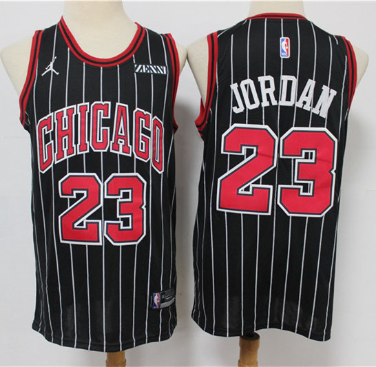 Men's Chicago Bulls #23 Michael Jordan Black Pinstripe Statement Edition Jersey