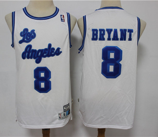 Men's Los Angeles Lakers #8 Kobe Bryant White Mitchell Ness Hardwood Classics Throwback Jersey