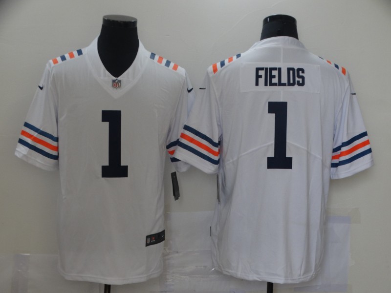 Men's Chicago Bears #1 Justin Fields Nike White 100th Season Alternate Classic Limited Jersey