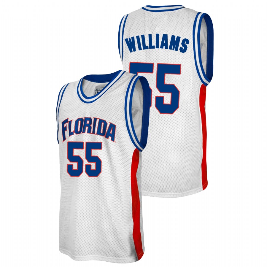 Men's Florida Gators #55 Jason Williams White Retro College Baketball Alumni Jersey