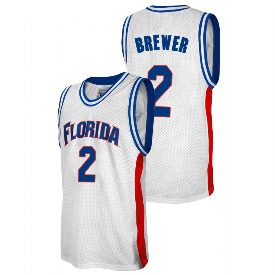 Men's Florida Gators #2 Corey Brewer White Retro College Baketball Alumni Jersey