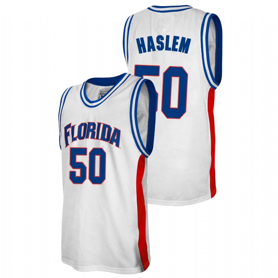 Men's Florida Gators #50 Udonis Haslem White Retro College Baketball Alumni Jersey