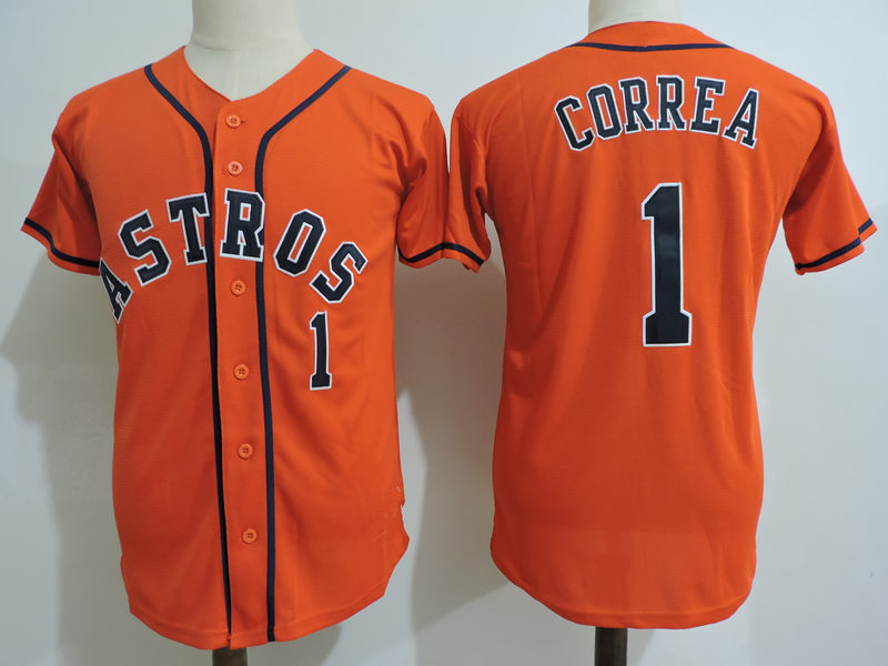 Youth Houston Astros #1 Carlos Correa Majestic Orange Jersey