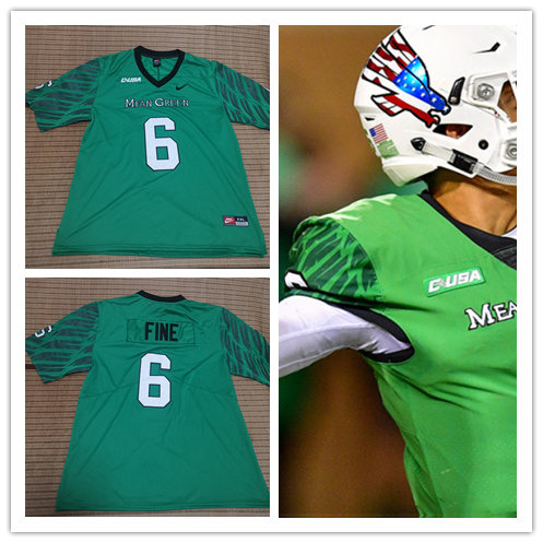 Men's North Texas Mean Green #6 Mason Fine Nike Green Pattern Sleeves College Football Jersey
