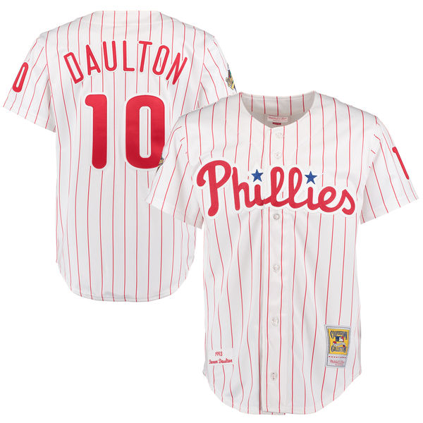 Men's Philadelphia Phillies #10  Darren Daulton 1993 White  Mitchell & Ness Cooperstown Throwback Baseball Jersey