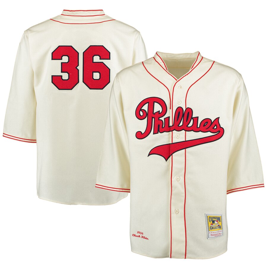 Men's 1936 Philadelphia Phillies #36 Chuck Klein Mitchell & Ness Cream Throwback Baseball Jersey