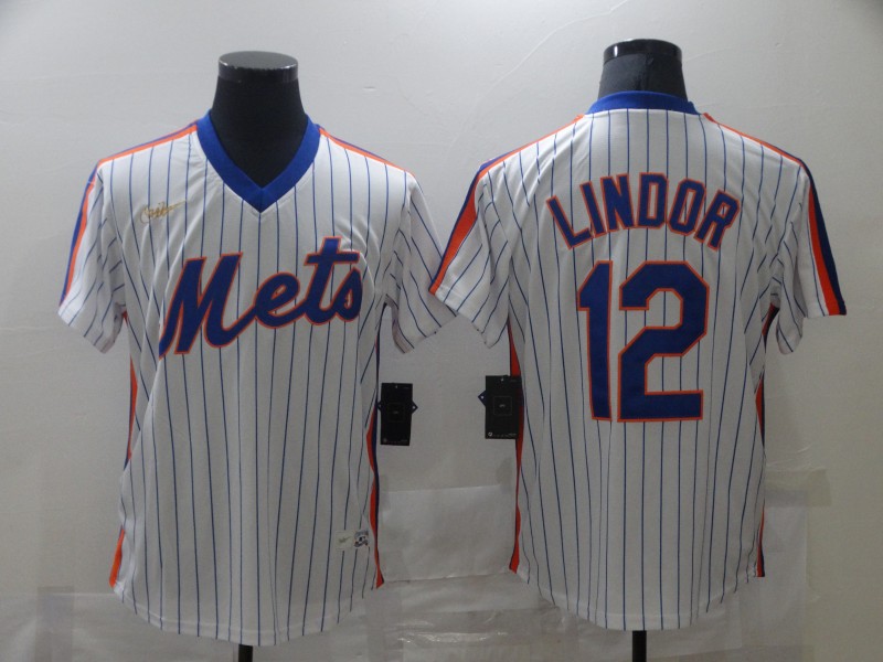 Youth New York Mets #12 Francisco Lindor White Nike Cooperstown Collection Jersey